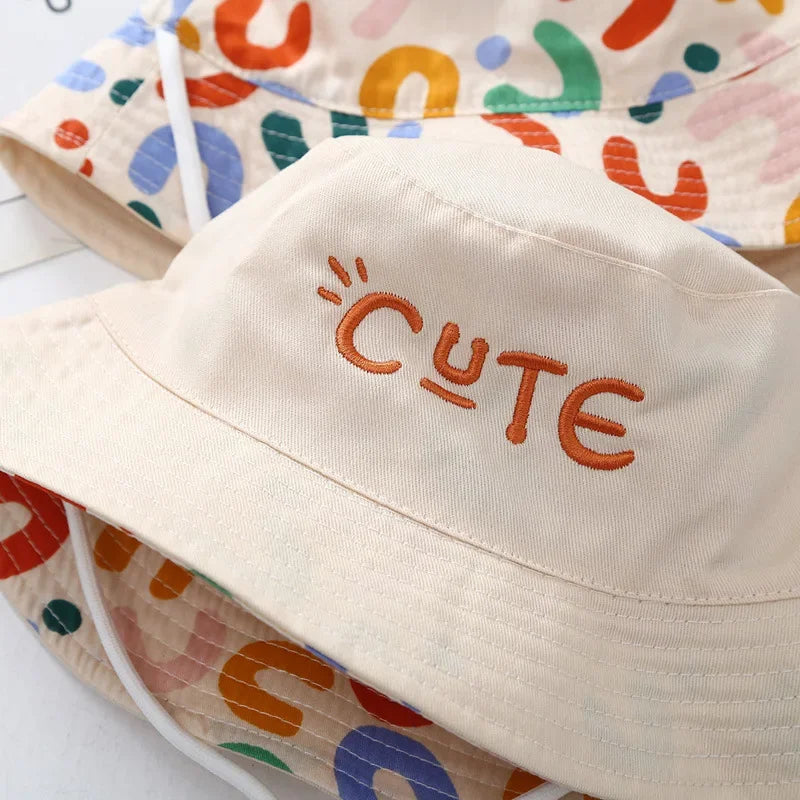 Double Sided Baby Bucket Hat Cute Letter Embroidered Children Boys Girls Fisherman Panama Cap Summer Outdoor Kids Sun Hat - ZOOMNSTORE