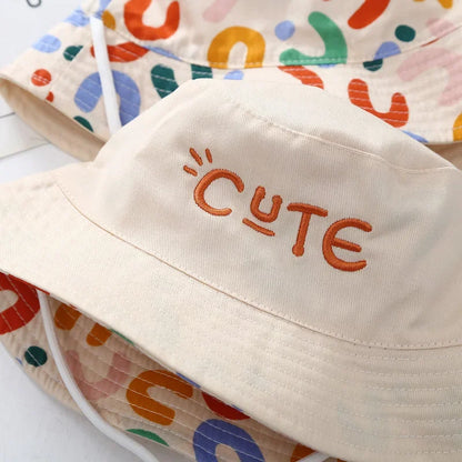 Double Sided Baby Bucket Hat Cute Letter Embroidered Children Boys Girls Fisherman Panama Cap Summer Outdoor Kids Sun Hat - ZOOMNSTORE