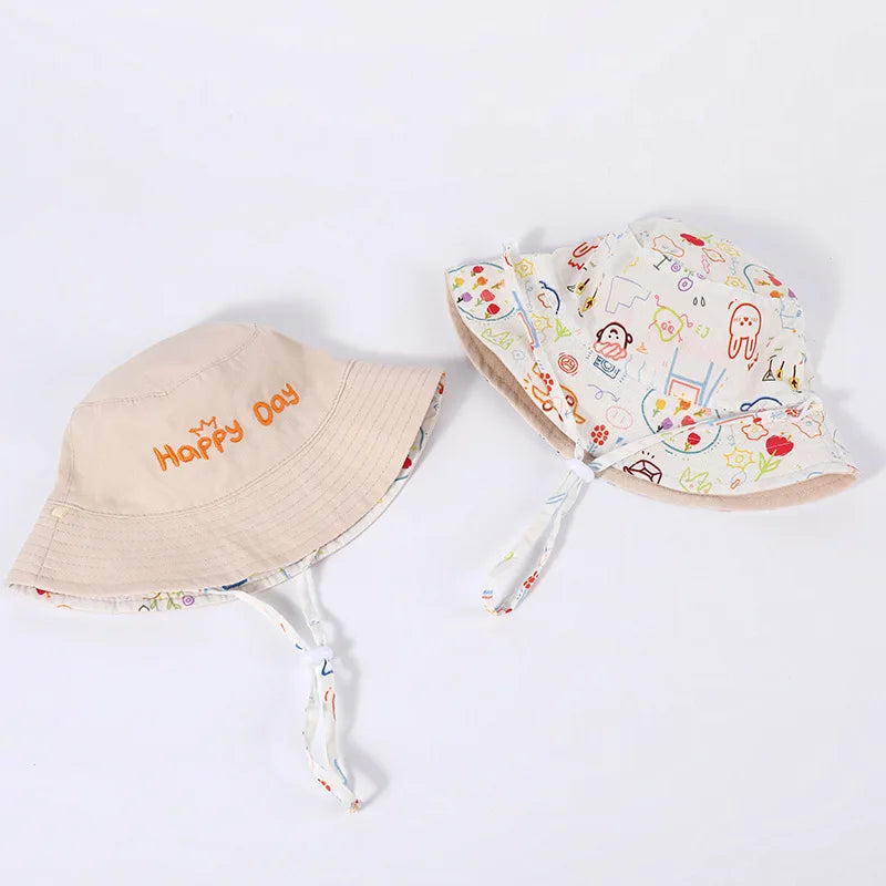 Double Sided Baby Bucket Hat Cute Letter Embroidered Children Boys Girls Fisherman Panama Cap Summer Outdoor Kids Sun Hat - ZOOMNSTORE