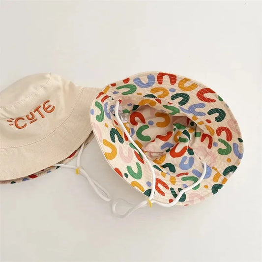 Double Sided Baby Bucket Hat Letter Embroidered Boys Girls Fisherman Cap Spring Summer Outdoor Kids Sun Hat - ZOOMNSTORE