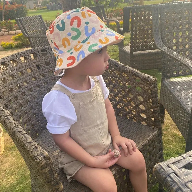 Double Sided Baby Bucket Hat Letter Embroidered Boys Girls Fisherman Cap Spring Summer Outdoor Kids Sun Hat - ZOOMNSTORE