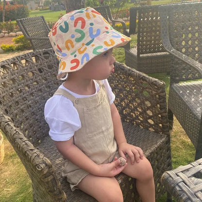 Double Sided Baby Bucket Hat Letter Embroidered Boys Girls Fisherman Cap Spring Summer Outdoor Kids Sun Hat - ZOOMNSTORE