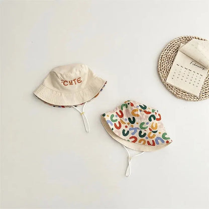 Double Sided Baby Bucket Hat Letter Embroidered Boys Girls Fisherman Cap Spring Summer Outdoor Kids Sun Hat - ZOOMNSTORE