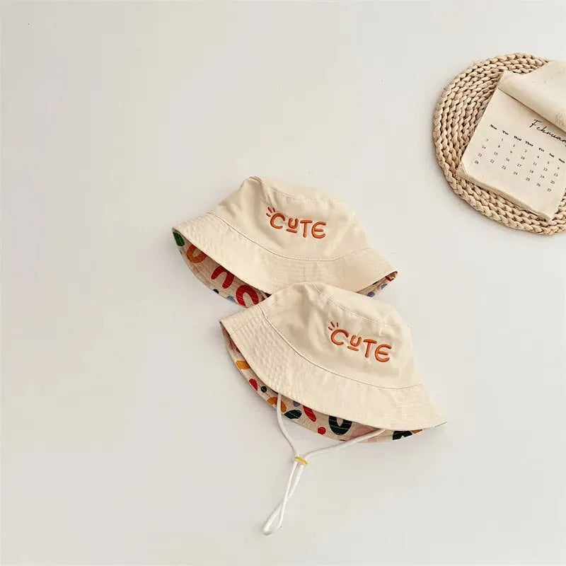 Double Sided Baby Bucket Hat Letter Embroidered Boys Girls Fisherman Cap Spring Summer Outdoor Kids Sun Hat - ZOOMNSTORE