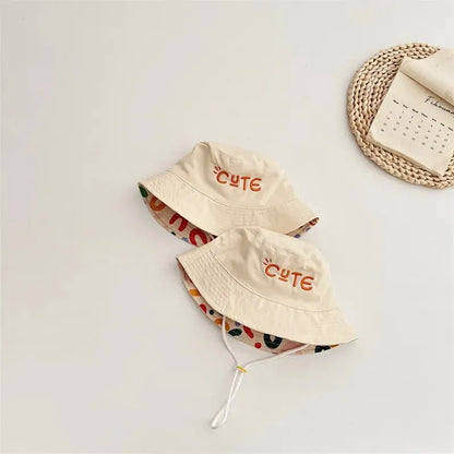 Double Sided Baby Bucket Hat Letter Embroidered Boys Girls Fisherman Cap Spring Summer Outdoor Kids Sun Hat - ZOOMNSTORE