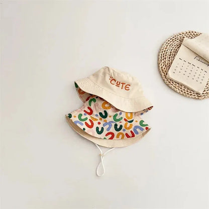 Double Sided Baby Bucket Hat Letter Embroidered Boys Girls Fisherman Cap Spring Summer Outdoor Kids Sun Hat - ZOOMNSTORE