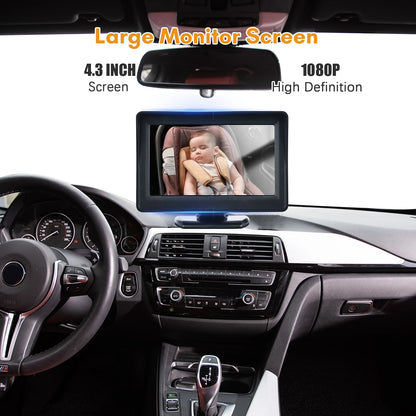 1080P Baby Car Monitor Camera for Baby Rear Facing Seat 4.3 Inch Car Seat Mirror Display 150° Wide View Night Vision Car Camera - ZOOMNSTORE