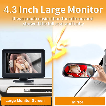 1080P Baby Car Monitor Camera for Baby Rear Facing Seat 4.3 Inch Car Seat Mirror Display 150° Wide View Night Vision Car Camera - ZOOMNSTORE