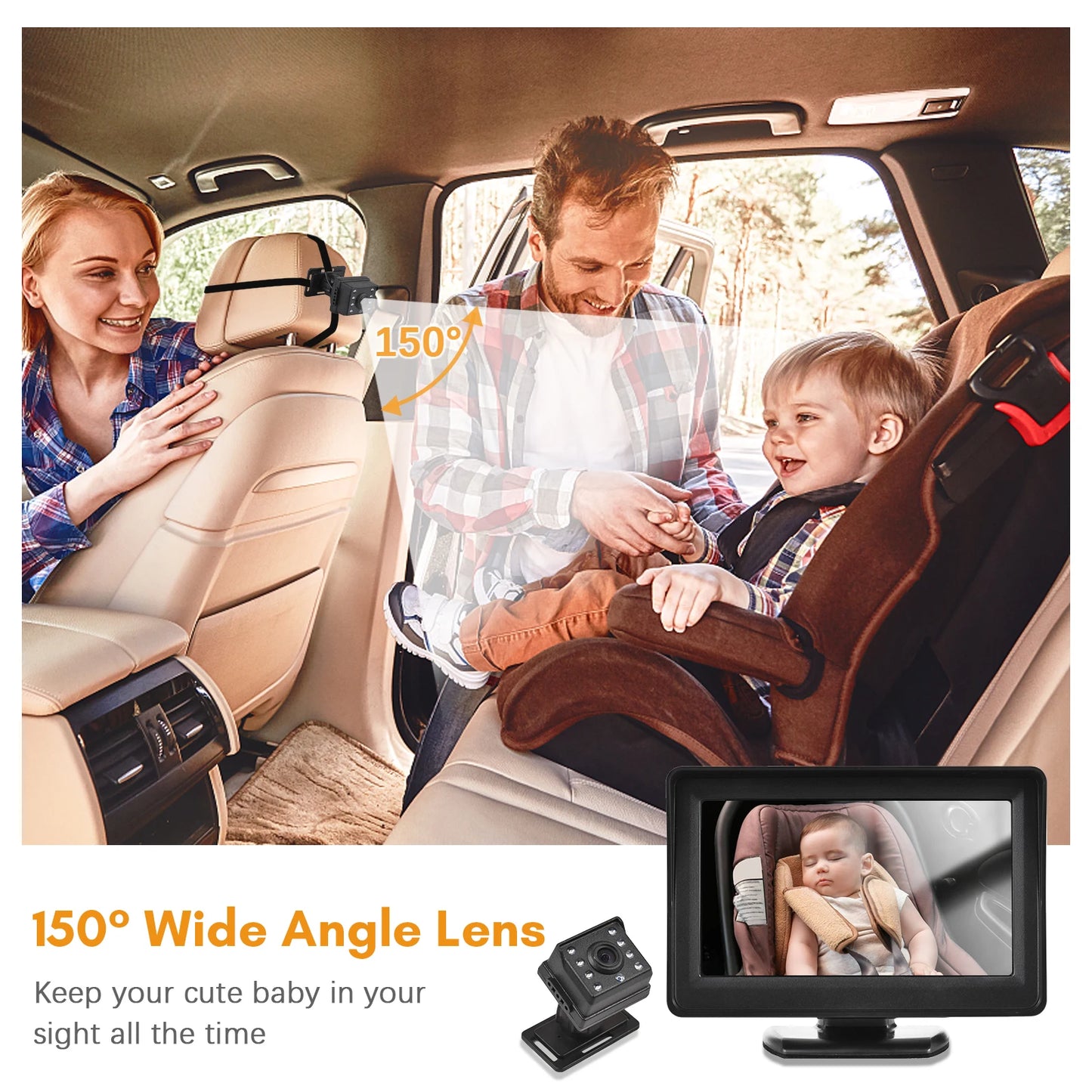 1080P Baby Car Monitor Camera for Baby Rear Facing Seat 4.3 Inch Car Seat Mirror Display 150° Wide View Night Vision Car Camera - ZOOMNSTORE