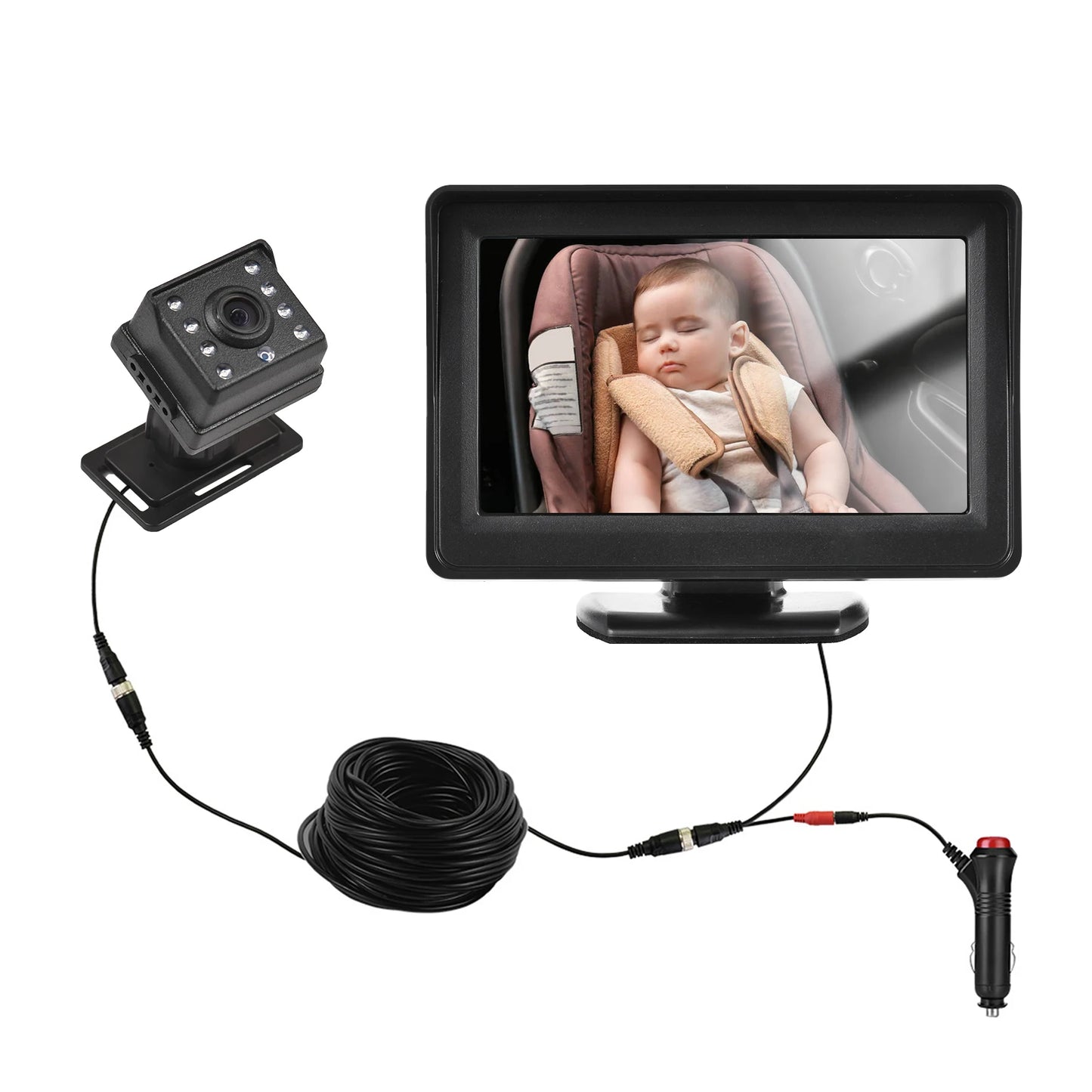 1080P Baby Car Monitor Camera for Baby Rear Facing Seat 4.3 Inch Car Seat Mirror Display 150° Wide View Night Vision Car Camera - ZOOMNSTORE