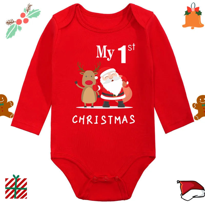 Baby Christmas Romper - Newborn Santa Claus Print Long Sleeve Cotton Bodysuit - ZOOMNSTORE