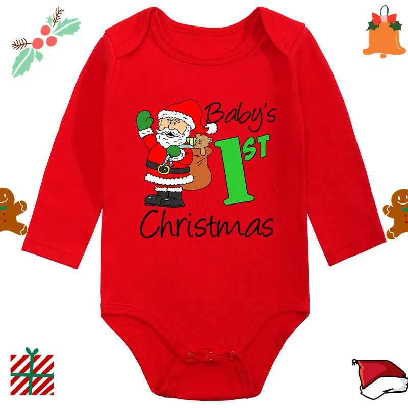 Baby Christmas Romper - Newborn Santa Claus Print Long Sleeve Cotton Bodysuit - ZOOMNSTORE
