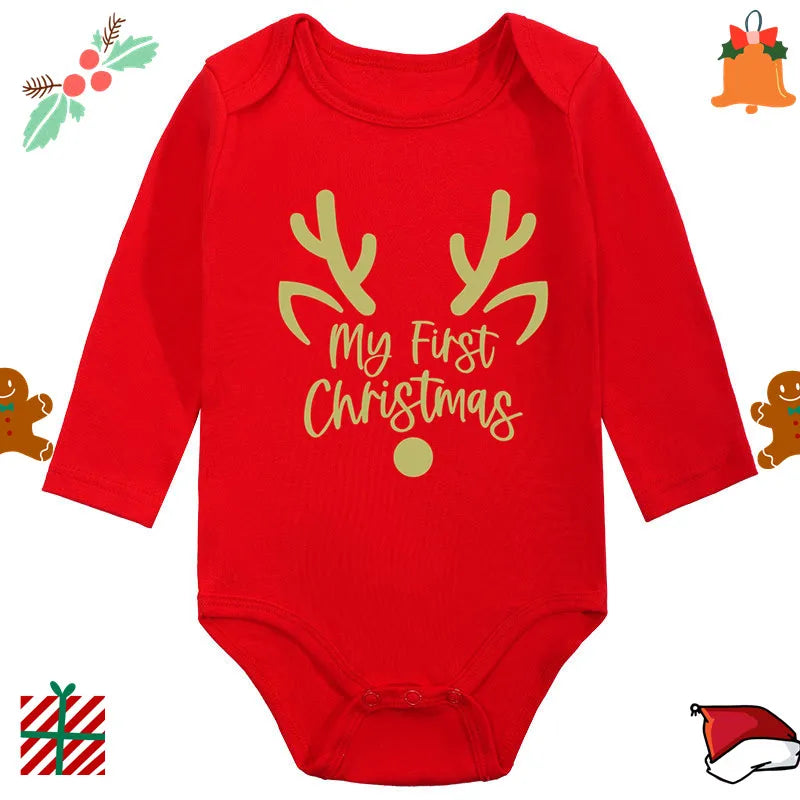 Baby Christmas Romper - Newborn Santa Claus Print Long Sleeve Cotton Bodysuit - ZOOMNSTORE