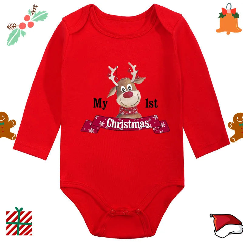 Baby Christmas Romper - Newborn Santa Claus Print Long Sleeve Cotton Bodysuit - ZOOMNSTORE