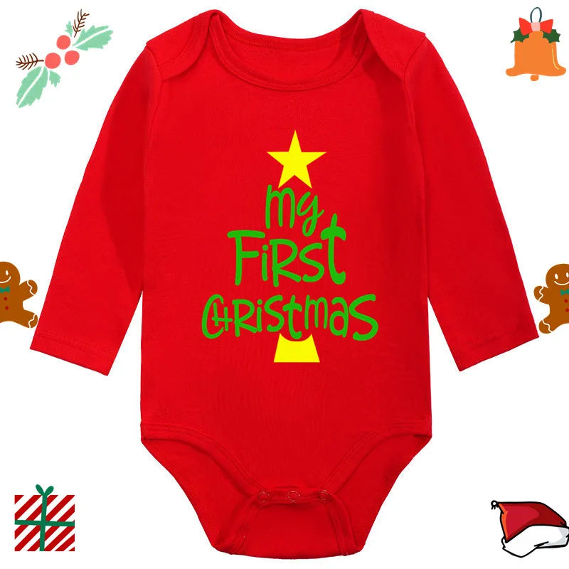 Baby Christmas Romper - Newborn Santa Claus Print Long Sleeve Cotton Bodysuit - ZOOMNSTORE