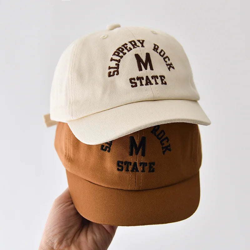 Korean Letter Embroidered Baby Cap Summer Toddler Boys Girls Cotton Baseball Caps Solid Color Kids Adjustable Peaked Hat - ZOOMNSTORE