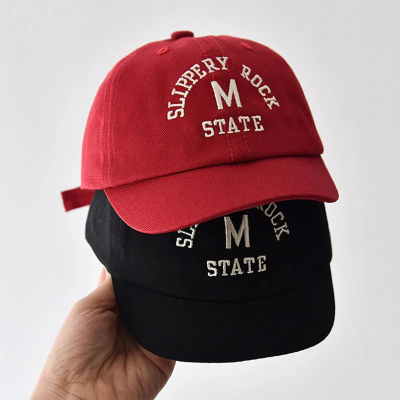 Korean Letter Embroidered Baby Cap Summer Toddler Boys Girls Cotton Baseball Caps Solid Color Kids Adjustable Peaked Hat - ZOOMNSTORE