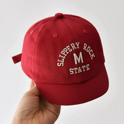 Korean Letter Embroidered Baby Cap Summer Toddler Boys Girls Cotton Baseball Caps Solid Color Kids Adjustable Peaked Hat - ZOOMNSTORE