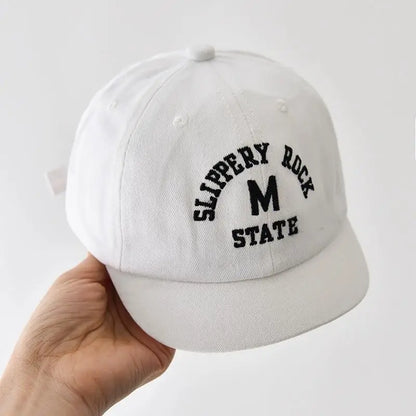 Korean Letter Embroidered Baby Cap Summer Toddler Boys Girls Cotton Baseball Caps Solid Color Kids Adjustable Peaked Hat - ZOOMNSTORE