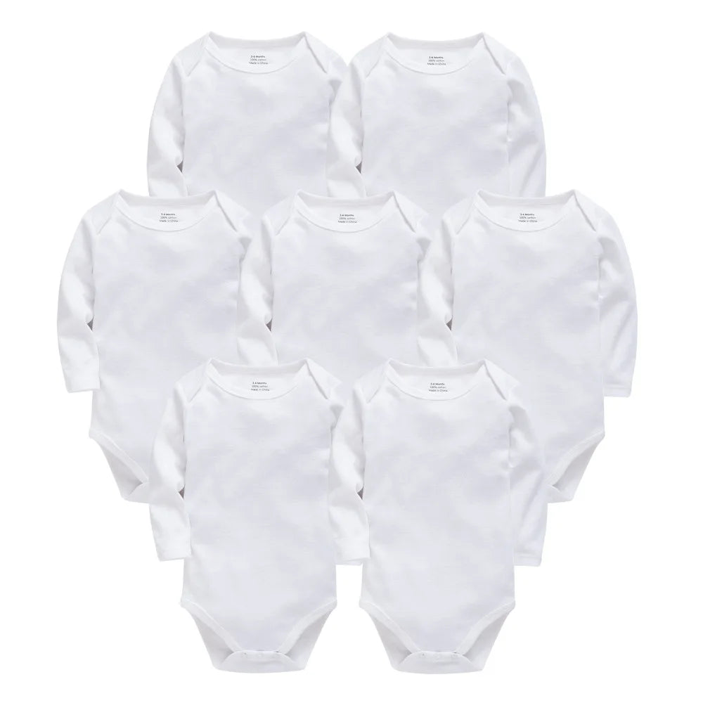 Baby Cotton Bodysuit - Baby Fashion Bodysuit White Long Sleeve Infant Jumpsuit 0-24 Months - ZOOMNSTORE