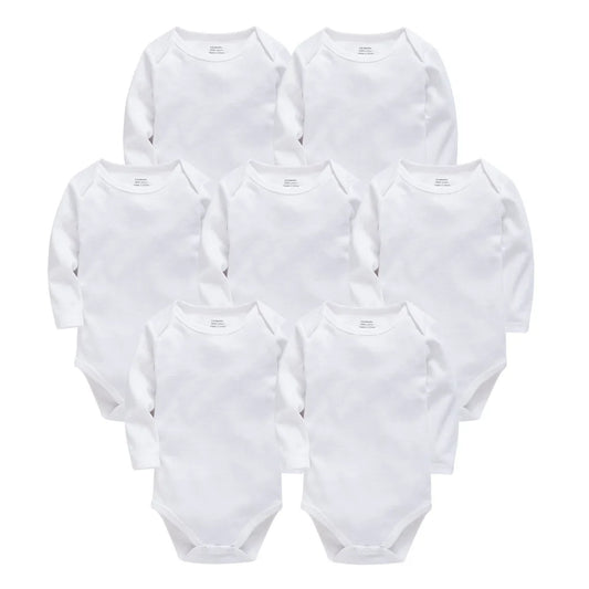 Baby Cotton Bodysuit - Baby Fashion Bodysuit White Long Sleeve Infant Jumpsuit 0-24 Months - ZOOMNSTORE