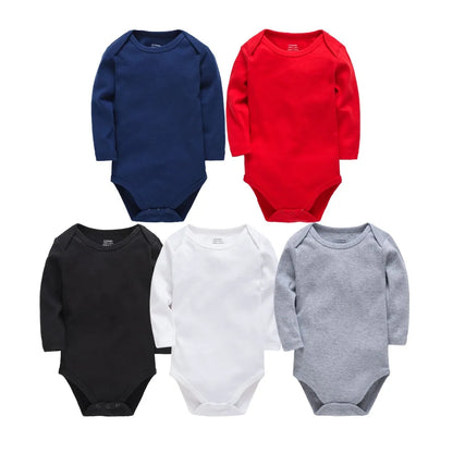 Baby Cotton Bodysuit - Baby Fashion Bodysuit White Long Sleeve Infant Jumpsuit 0-24 Months - ZOOMNSTORE