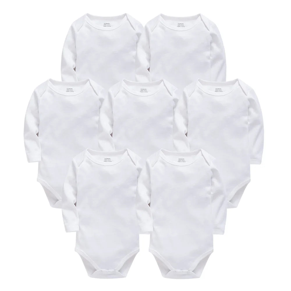 Baby Cotton Bodysuit - Baby Fashion Bodysuit White Long Sleeve Infant Jumpsuit 0-24 Months - ZOOMNSTORE