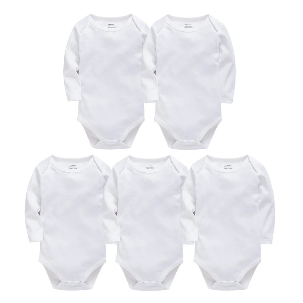 Baby Cotton Bodysuit - Baby Fashion Bodysuit White Long Sleeve Infant Jumpsuit 0-24 Months - ZOOMNSTORE