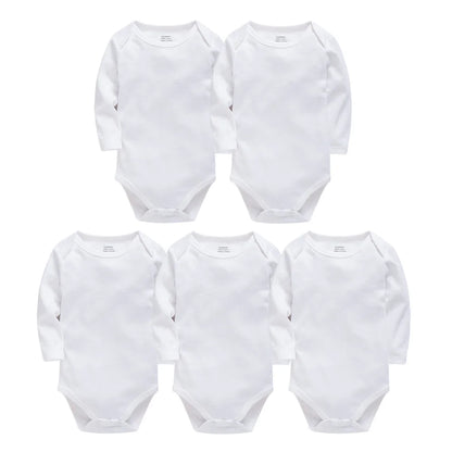 Baby Cotton Bodysuit - Baby Fashion Bodysuit White Long Sleeve Infant Jumpsuit 0-24 Months - ZOOMNSTORE
