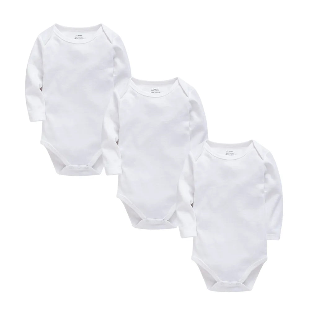 Baby Cotton Bodysuit - Baby Fashion Bodysuit White Long Sleeve Infant Jumpsuit 0-24 Months - ZOOMNSTORE