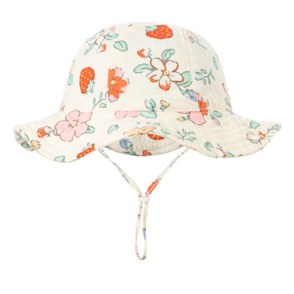 Baby Cotton Bucket Hat New Children Sunscreen Outdoor Caps Boys Girls Print Panama Hat Unisex Beach Fishing Hat For 3-12 Months - ZOOMNSTORE