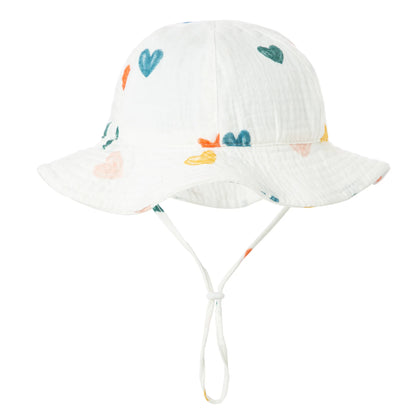 Baby Cotton Bucket Hat New Children Sunscreen Outdoor Caps Boys Girls Print Panama Hat Unisex Beach Fishing Hat For 3-12 Months - ZOOMNSTORE