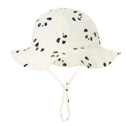Baby Cotton Bucket Hat New Children Sunscreen Outdoor Caps Boys Girls Print Panama Hat Unisex Beach Fishing Hat For 3-12 Months - ZOOMNSTORE