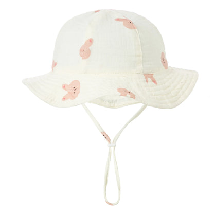 Baby Cotton Bucket Hat New Children Sunscreen Outdoor Caps Boys Girls Print Panama Hat Unisex Beach Fishing Hat For 3-12 Months - ZOOMNSTORE