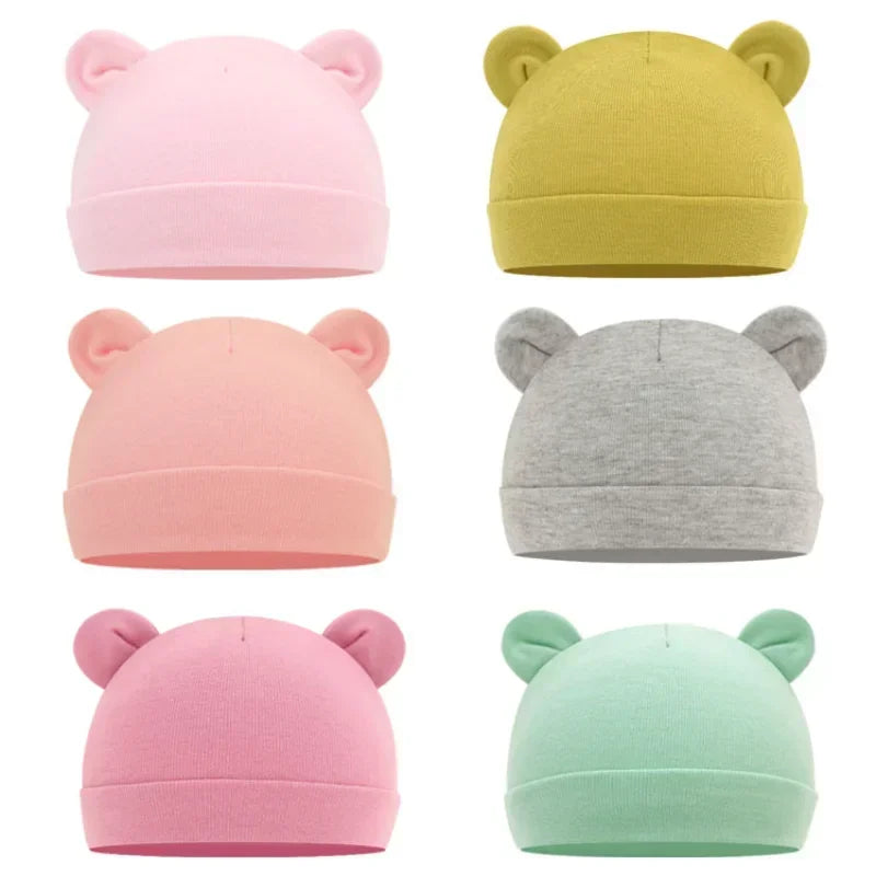 Autumn Winter Baby Hat Comfortable Solid Color Hats Cute Ear Shape Cotton Cap Newborn Photography Props 0 -1 Infant Bonnet Items - ZOOMNSTORE