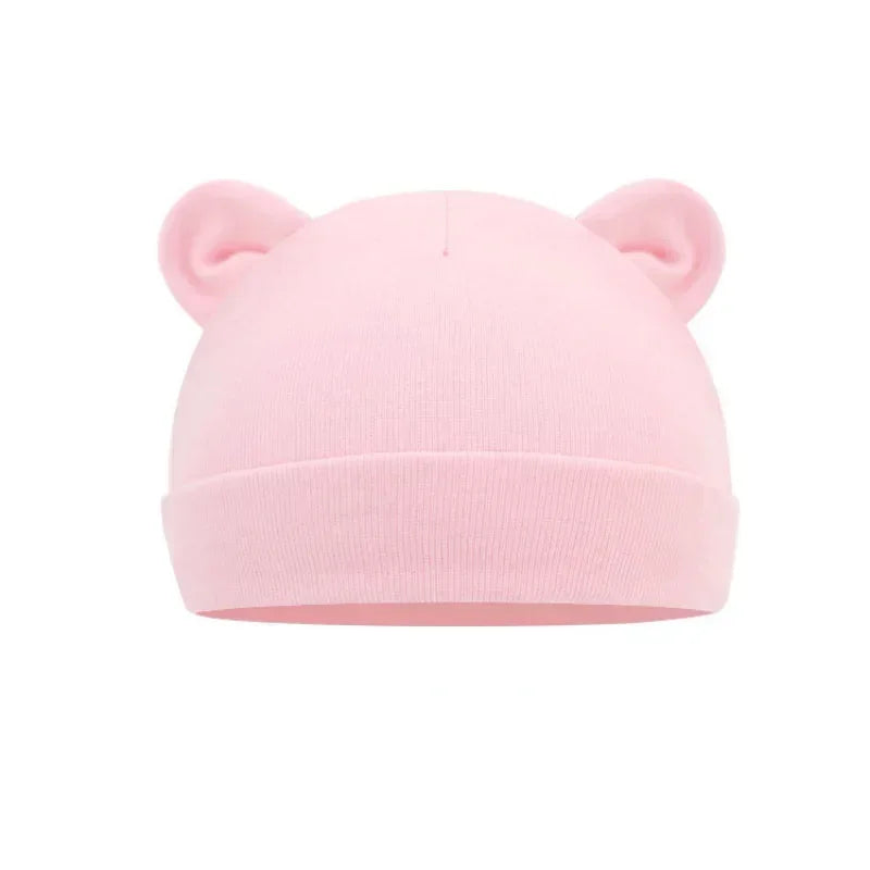 Autumn Winter Baby Hat Comfortable Solid Color Hats Cute Ear Shape Cotton Cap Newborn Photography Props 0 -1 Infant Bonnet Items - ZOOMNSTORE