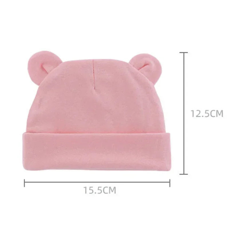 Autumn Winter Baby Hat Comfortable Solid Color Hats Cute Ear Shape Cotton Cap Newborn Photography Props 0 -1 Infant Bonnet Items - ZOOMNSTORE