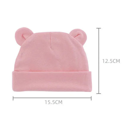 Autumn Winter Baby Hat Comfortable Solid Color Hats Cute Ear Shape Cotton Cap Newborn Photography Props 0 -1 Infant Bonnet Items - ZOOMNSTORE