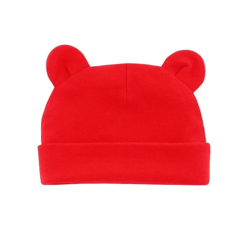Autumn Winter Baby Hat Comfortable Solid Color Hats Cute Ear Shape Cotton Cap Newborn Photography Props 0 -1 Infant Bonnet Items - ZOOMNSTORE