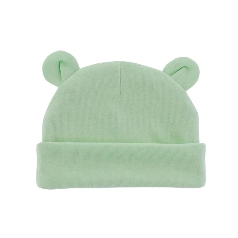 Autumn Winter Baby Hat Comfortable Solid Color Hats Cute Ear Shape Cotton Cap Newborn Photography Props 0 -1 Infant Bonnet Items - ZOOMNSTORE