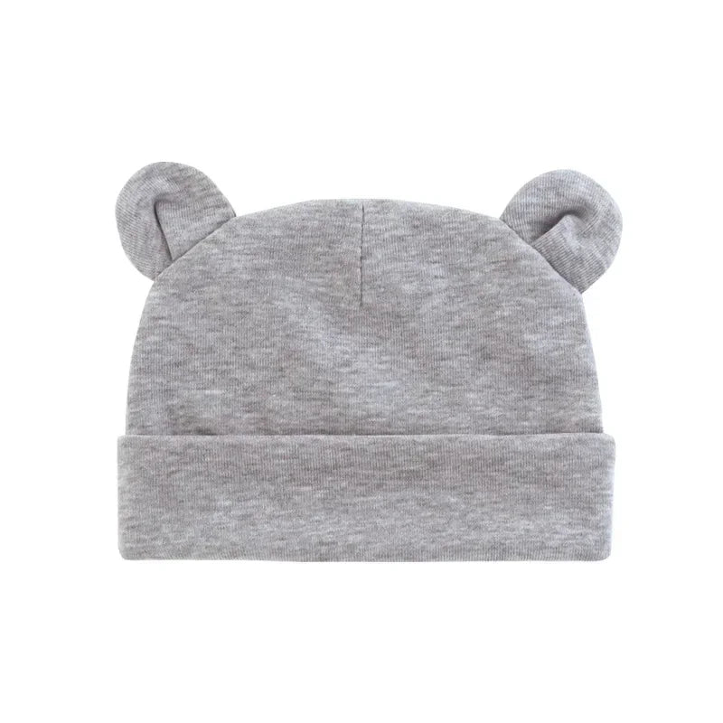 Autumn Winter Baby Hat Comfortable Solid Color Hats Cute Ear Shape Cotton Cap Newborn Photography Props 0 -1 Infant Bonnet Items - ZOOMNSTORE
