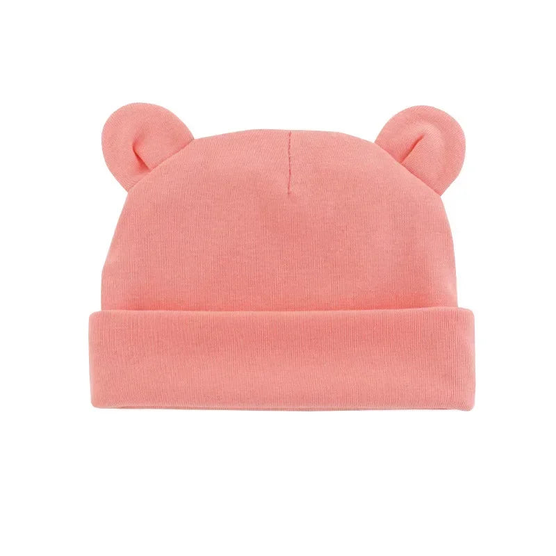 Autumn Winter Baby Hat Comfortable Solid Color Hats Cute Ear Shape Cotton Cap Newborn Photography Props 0 -1 Infant Bonnet Items - ZOOMNSTORE