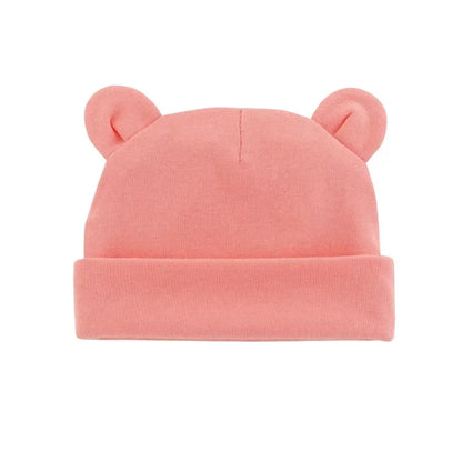 Autumn Winter Baby Hat Comfortable Solid Color Hats Cute Ear Shape Cotton Cap Newborn Photography Props 0 -1 Infant Bonnet Items - ZOOMNSTORE