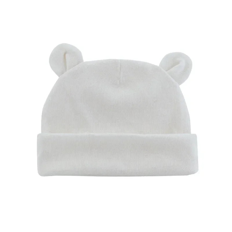 Autumn Winter Baby Hat Comfortable Solid Color Hats Cute Ear Shape Cotton Cap Newborn Photography Props 0 -1 Infant Bonnet Items - ZOOMNSTORE