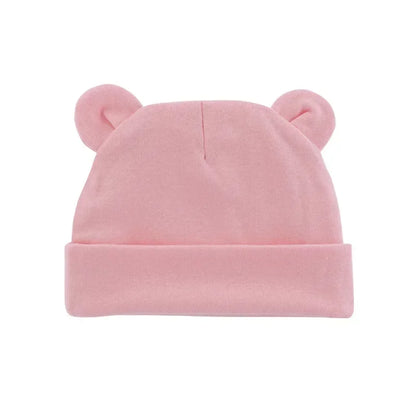 Autumn Winter Baby Hat Comfortable Solid Color Hats Cute Ear Shape Cotton Cap Newborn Photography Props 0 -1 Infant Bonnet Items - ZOOMNSTORE