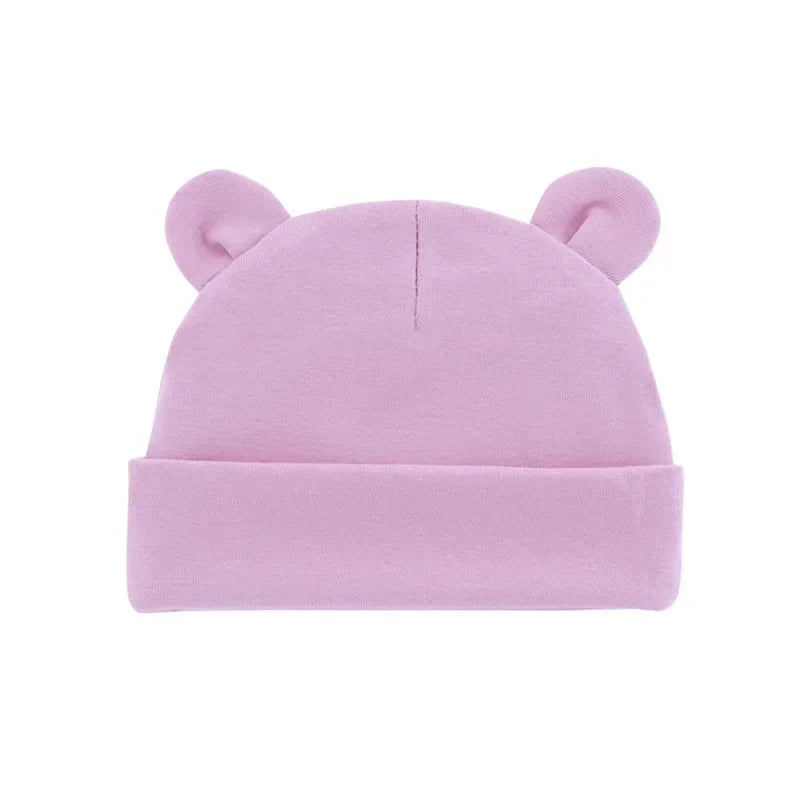 Autumn Winter Baby Hat Comfortable Solid Color Hats Cute Ear Shape Cotton Cap Newborn Photography Props 0 -1 Infant Bonnet Items - ZOOMNSTORE