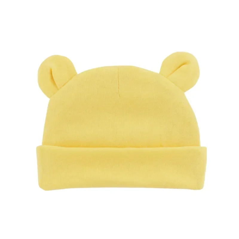 Autumn Winter Baby Hat Comfortable Solid Color Hats Cute Ear Shape Cotton Cap Newborn Photography Props 0 -1 Infant Bonnet Items - ZOOMNSTORE