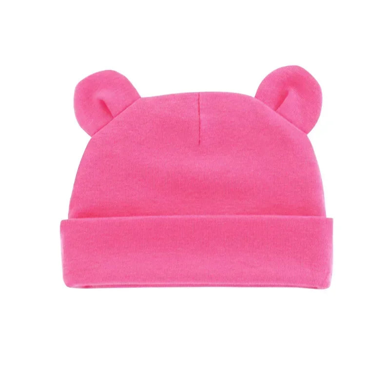 Autumn Winter Baby Hat Comfortable Solid Color Hats Cute Ear Shape Cotton Cap Newborn Photography Props 0 -1 Infant Bonnet Items - ZOOMNSTORE