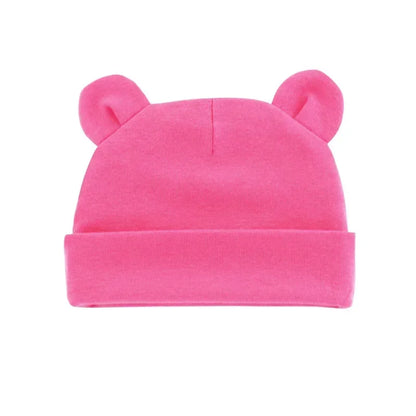 Autumn Winter Baby Hat Comfortable Solid Color Hats Cute Ear Shape Cotton Cap Newborn Photography Props 0 -1 Infant Bonnet Items - ZOOMNSTORE