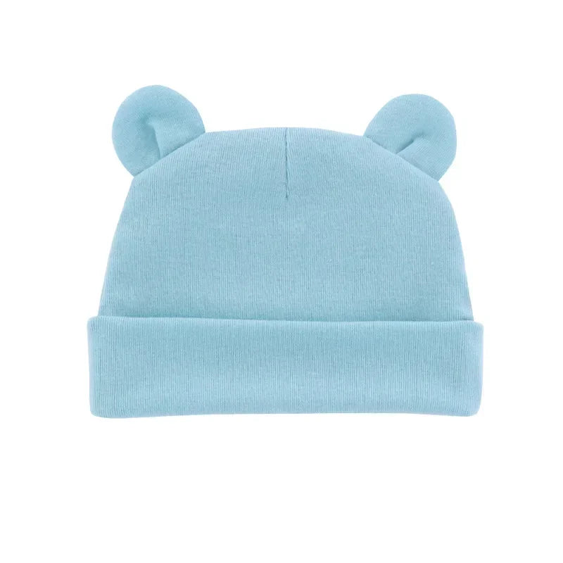 Autumn Winter Baby Hat Comfortable Solid Color Hats Cute Ear Shape Cotton Cap Newborn Photography Props 0 -1 Infant Bonnet Items - ZOOMNSTORE